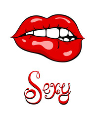 Woman lips and SEXY inscription. Vector illustration.
