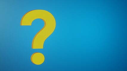 Yellow question mark on blue background in 3D space.