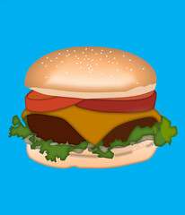 fresh hamburger on blue background