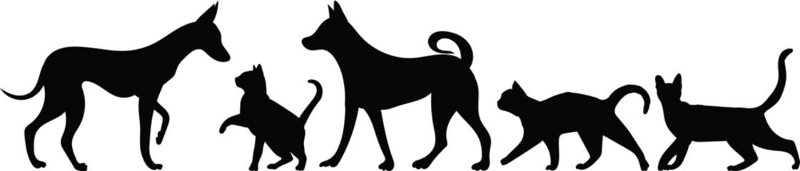 silhouette of a cat and a dog black on a white background isolated, vector