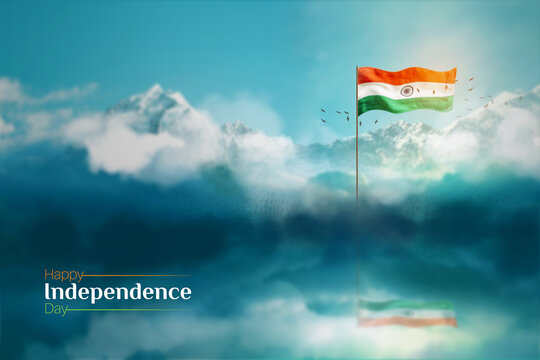 Independence day concept : indian flag over sky background