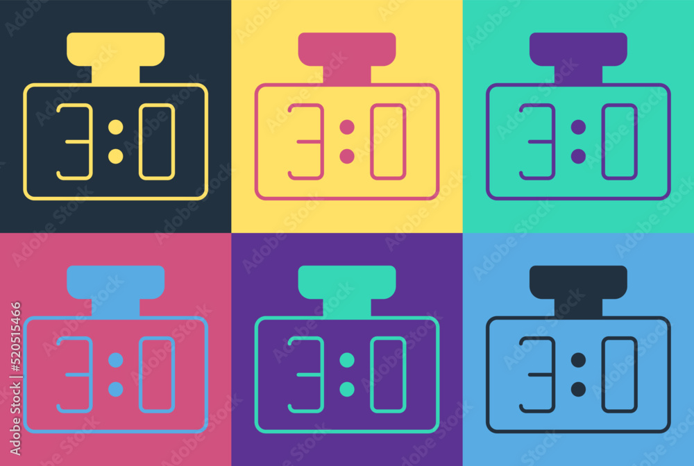 Poster pop art sport mechanical scoreboard and result display icon isolated on color background. vector