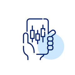 Stock trading app on smartphone. Pixel perfect, editable stroke line art icon