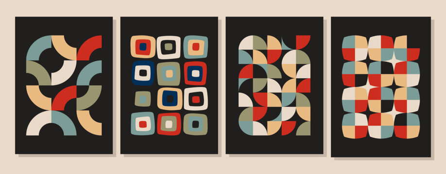 Retro Style Abstract Mosaic Patterns Set. 1950s-1960s Mid Century Modern Geometric Backgrounds
