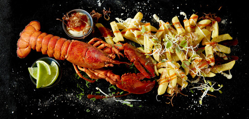 Composition of lobster and chips