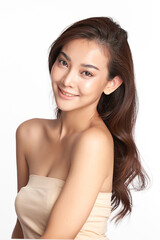 Obraz premium Beautiful young asian woman with clean fresh skin on white background, Face care, Facial treatment, Cosmetology, beauty and spa, Asian women portrait.