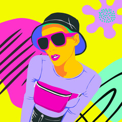 Fototapeta premium Fashion minimal illustration. Stylish retro Lady. Vintage urban concept