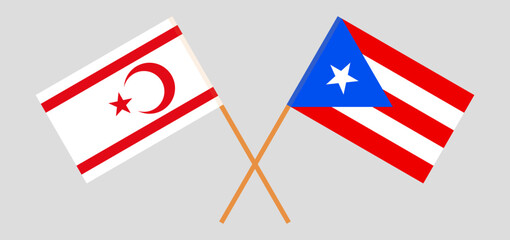 Crossed flags of Northern Cyprus and Puerto Rico. Official colors. Correct proportion