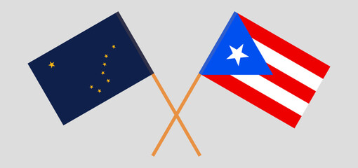 Crossed flags of the State of Alaska and Puerto Rico. Official colors. Correct proportion