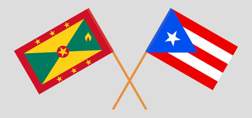 Crossed flags of Grenada and Puerto Rico. Official colors. Correct proportion