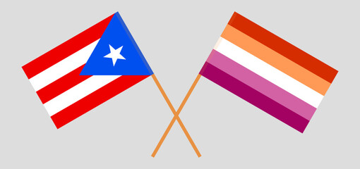 Crossed flags of Puerto Rico and Lesbian Pride. Official colors. Correct proportion