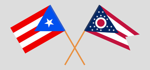 Fototapeta premium Crossed flags of Puerto Rico and the State of Ohio. Official colors. Correct proportion