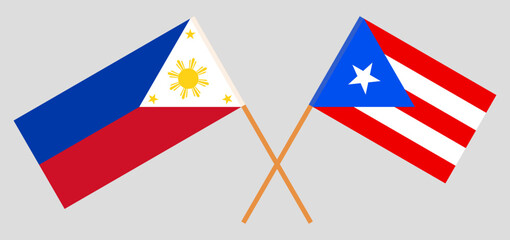 Crossed flags of the Philippines and Puerto Rico. Official colors. Correct proportion