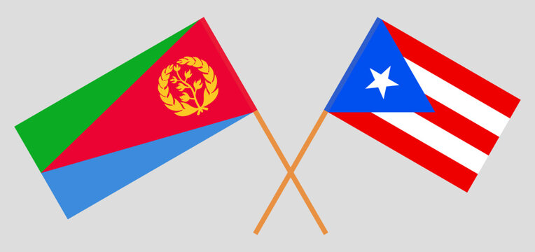 Crossed flags of Eritrea and Puerto Rico. Official colors. Correct proportion