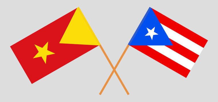 Crossed flags of Tigray and Puerto Rico. Official colors. Correct proportion