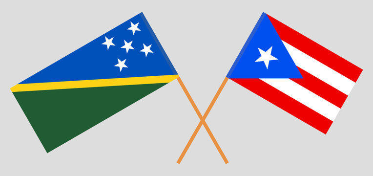 Crossed flags of Solomon Islands and Puerto Rico. Official colors. Correct proportion