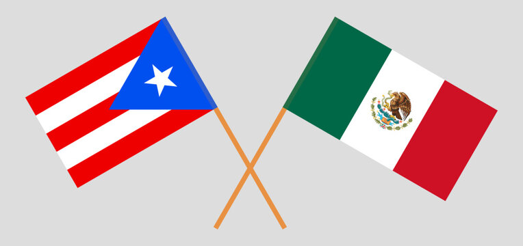 Crossed flags of Puerto Rico and Mexico. Official colors. Correct proportion