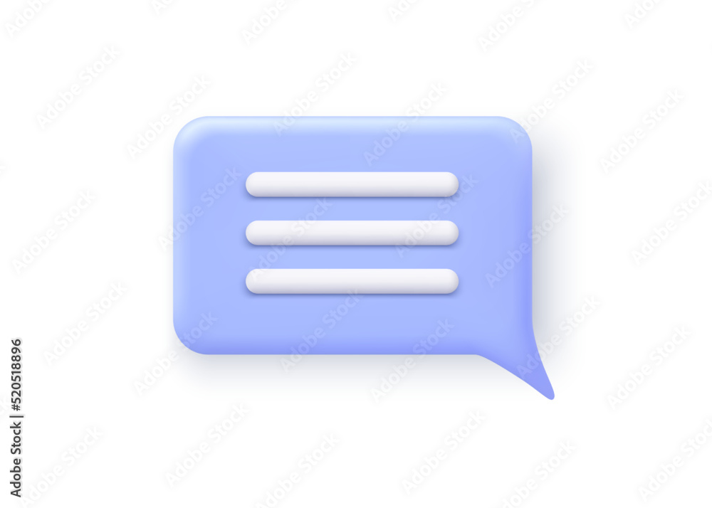 Poster 3D message icon, communication chat bubble with text, vector illustration in realistic design. Web comment, conversation or talk sign, information or sms button, mobile message