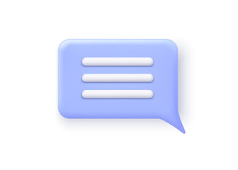 3D message icon, communication chat bubble with text, vector illustration in realistic design. Web comment, conversation or talk sign, information or sms button, mobile message