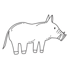 Childrens illustration of wild boar isolated on white background. Hand-drawn wild boar. Vector illustration. Doodle style
