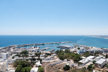 Naklejka premium Top view of the mediterranean port of Kelibia, Tunisia