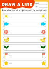 Trace the dotted lines from animals to food. Connect the dots, education game for children. Worksheet for preschoolers