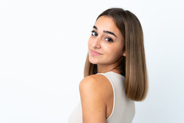 Young pretty brunette woman isolated on white background