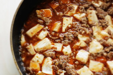 Chinese cooking, Mapo tofu ingredient in pan