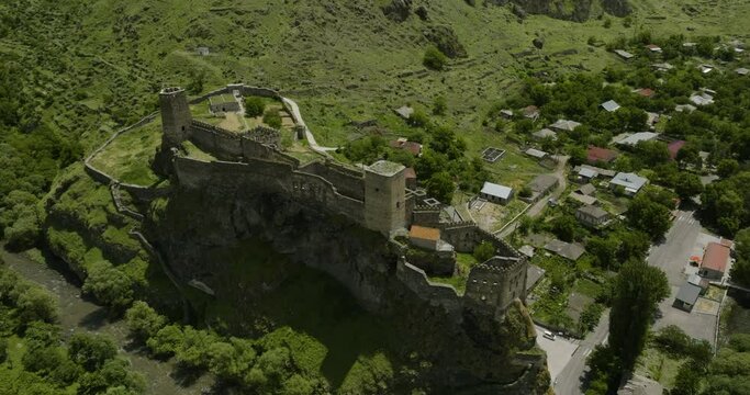 Khertvisi Fortress, Village And Paravani River At Summer In Aspindza, Georgia. - aerial