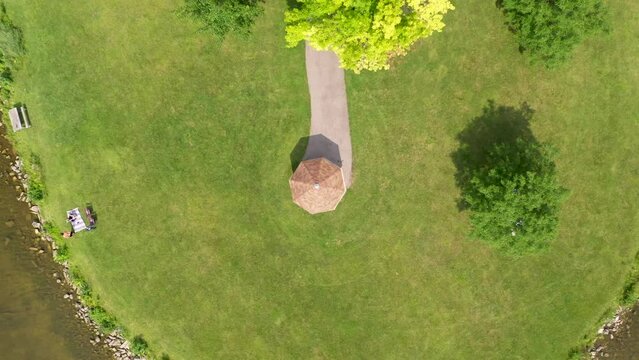 overhead drone shot of the gazebo at Stony Creek Metropark in Michigan