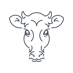Line art of the muzzle of a young cow. Vector illustration of the head of an artiodactyl animal