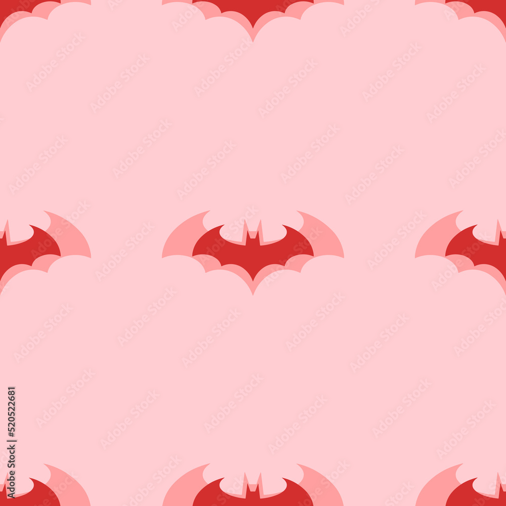 Poster seamless pattern of large isolated red bat symbols. the elements are evenly spaced. vector illustrat