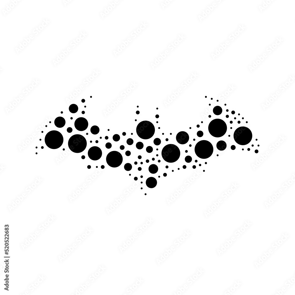 Poster a large bat symbol in the center made in pointillism style. the center symbol is filled with black c