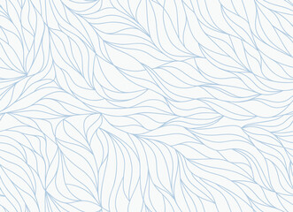 Leaves pattern with wavy lines and scrolls on light background. Seamless vector design for textile, fabric and wrapping. Plant ornament, petals texture.