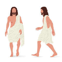 Risen Jesus standing, front and side view. Isometric vector illustration, isolated figure. - 520523053