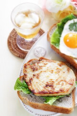 Pan fried Swordfish fillet in sandwich for homemade breakfast