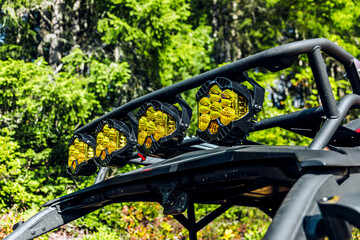 Yellow led fog lights on a utv