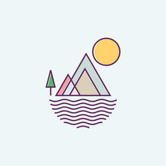 landscape mountain monoline logo inspiration vector icon illustration custom logo design vector
