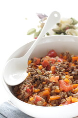 Homemade carrot and tomato minced meat sauce for prepared food image