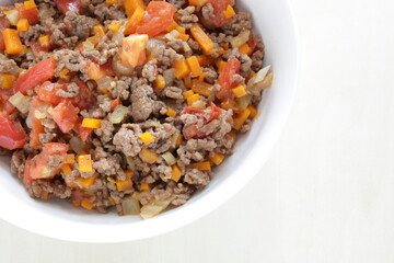 Homemade carrot and tomato minced meat sauce for prepared food image