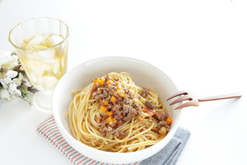 Homemade meat sauce spaghetti, for Italian pasta meal 