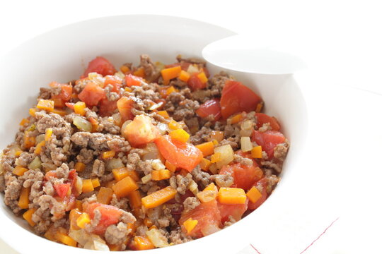 Homemade carrot and tomato minced meat sauce for prepared food image