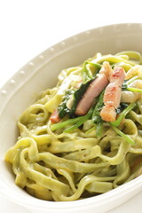 Homemade Italian, Bacon and spinach fettuccine pasta