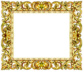 Vintage golden frame isolated on white background. 
