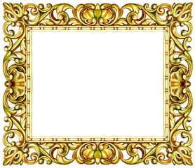 Vintage golden frame isolated on white background. 