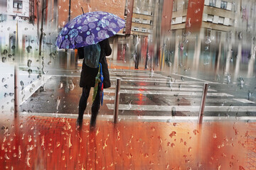 people with an umbrella on the street in rainy days, autumn season