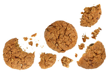 oatmeal cookies with flax, pumpkin and sunflower seeds full depth of field. Top view with copy space for your text. Flat lay