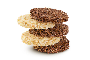 coconut and amaranth cookies with carob isolated on white background with full depth of field. Healthy food.