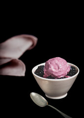 Blackberry ice cream in a bowl with fresh blackberries