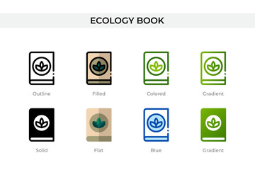 Ecology book icon in different style. Ecology book vector icons designed in outline, solid, colored, filled, gradient, and flat style. Symbol, logo illustration. Vector illustration